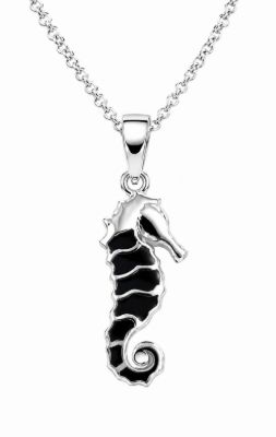 Picture of SEAHORSE PENDANT, BLACK AGATE INLAY, 20mm LONG with chain