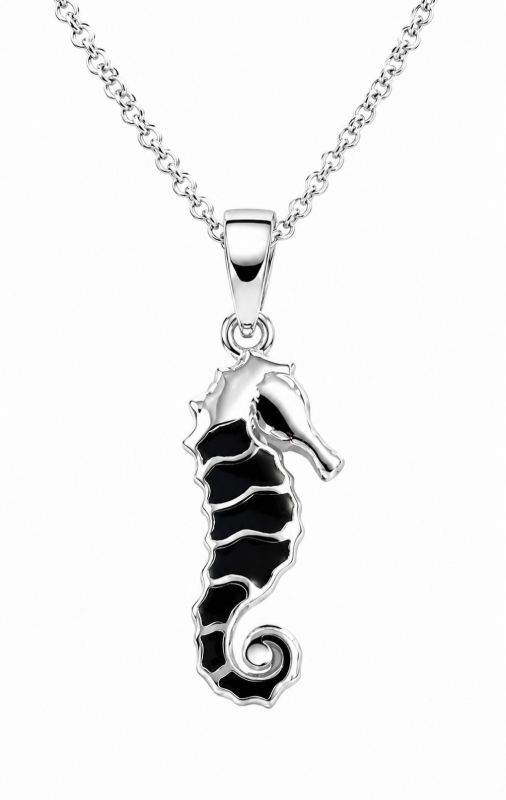 Picture of SEAHORSE PENDANT, BLACK AGATE INLAY, 20mm LONG with chain