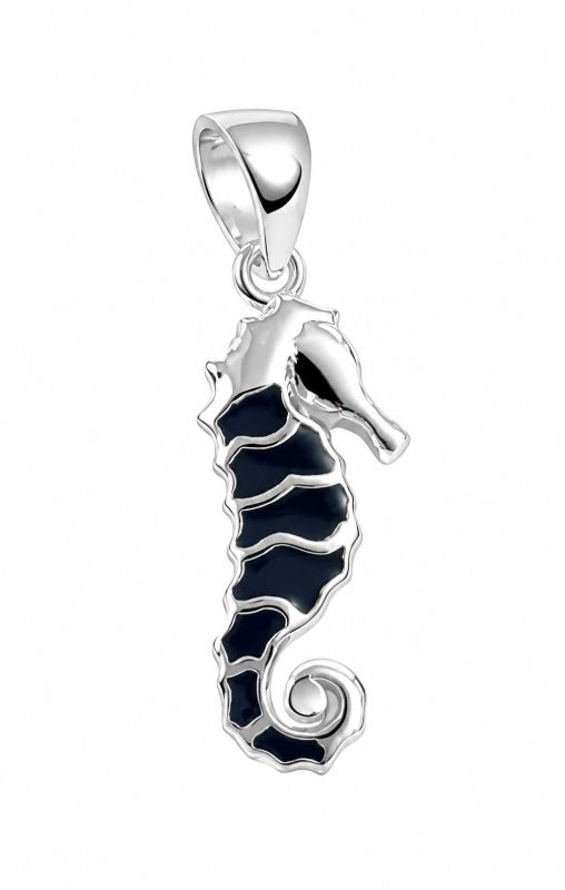 Picture of SEAHORSE PENDANT, BLACK AGATE INLAY, 20mm LONG